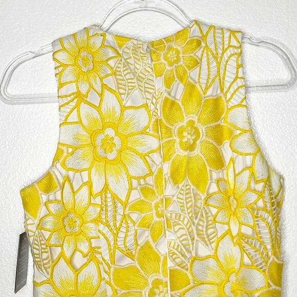 BOSTON PROPER Embellished Neckline Lace Shift Dress Yellow White Womens 10 NWT - Picture 7 of 12
